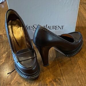 YVES SAINT LAURENT Brown Leather Platform Loafer 36.5